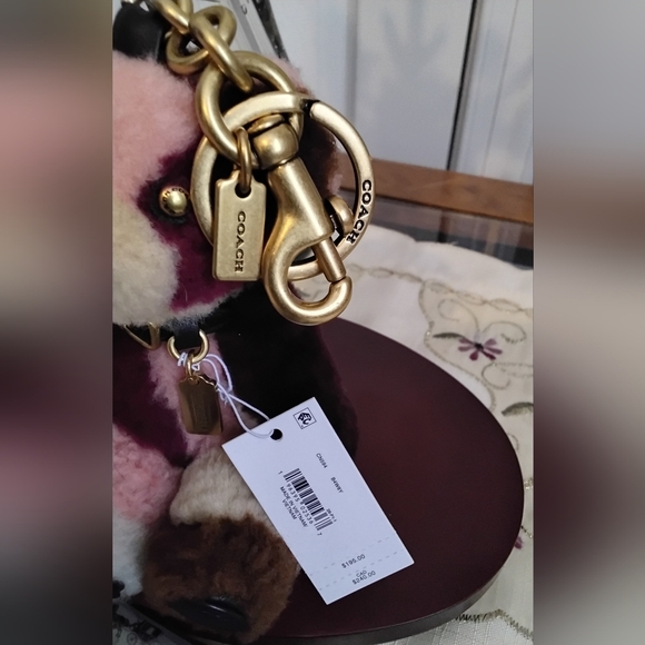 NWT COACH SHEARLING PATCHWORK BEAR BAG CHARM - Picture 5 of 12